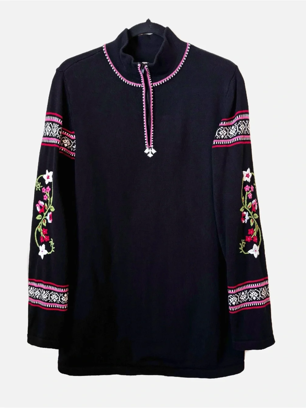 Hanna Andersson Cotton Embroidered Floral Sleeve Swedish Nordic Sweater Women M